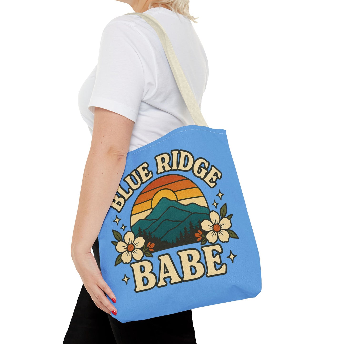 Colorful Blue Ridge Babe Beach Tote Bag, River Lake Ocean Summer Travel Bag, Weekend Getaway Shoulder Purse, Gift for Beach Lover, Boho Chic