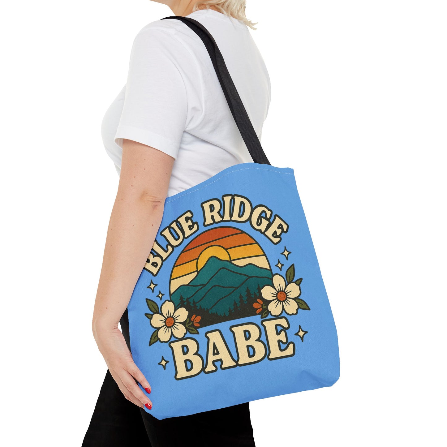 Colorful Blue Ridge Babe Beach Tote Bag, River Lake Ocean Summer Travel Bag, Weekend Getaway Shoulder Purse, Gift for Beach Lover, Boho Chic