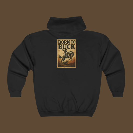70's style Born to Buck Rodeo Country Western Hoodie, Unisex Heavy Blend Full Zip Hoodie - Stylish and Comfortable