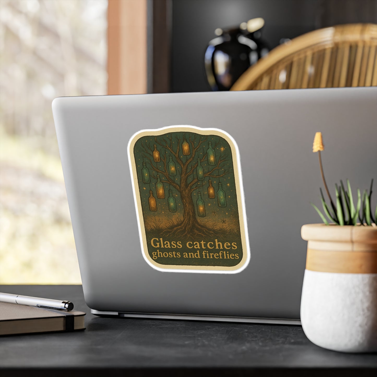 Whimsical Ghost & Firefly Vinyl Decals, Aesthetic Window Stickers, Home Decor, Nature Lover Gifts, Unique Wall Art, Halloween Decor