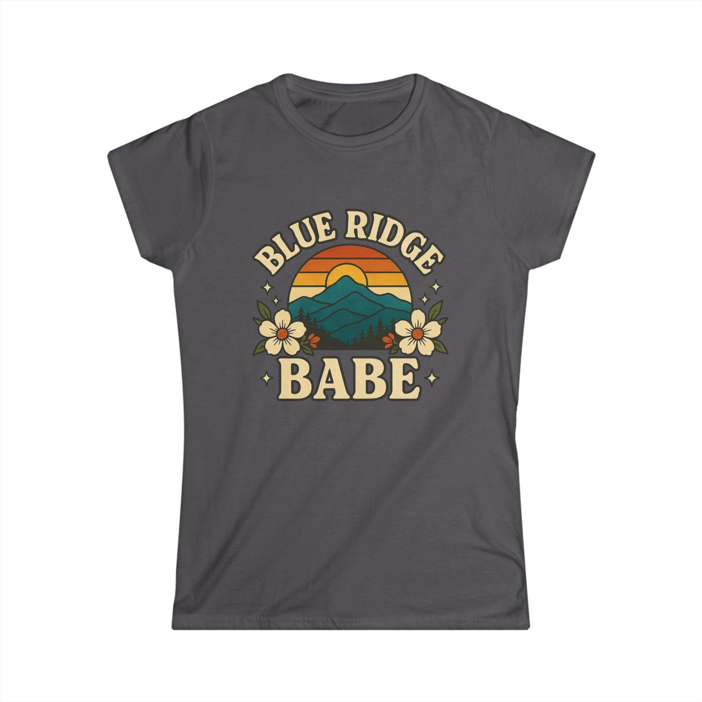 Blue Ridge Baby Women's Softstyle Tee, Mountain Graphic Shirt, Vintage Style T-Shirt, Outdoor Adventure Clothing, Hiking Apparel, Nature