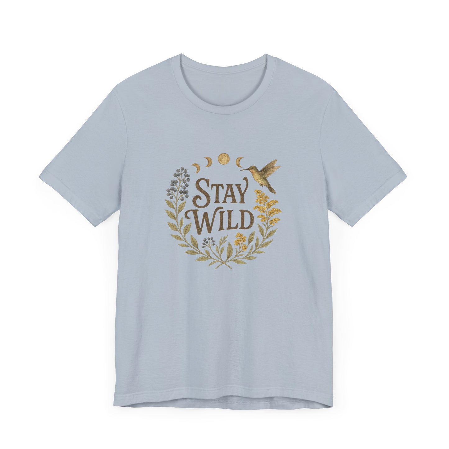 Enchanted Stay Wild Hummingbird Tee, Moon Phases Nature Vibes Tshirt, Colorful Bird Moon Shirt, Unisex Jersey Top, Nature Lover Gift