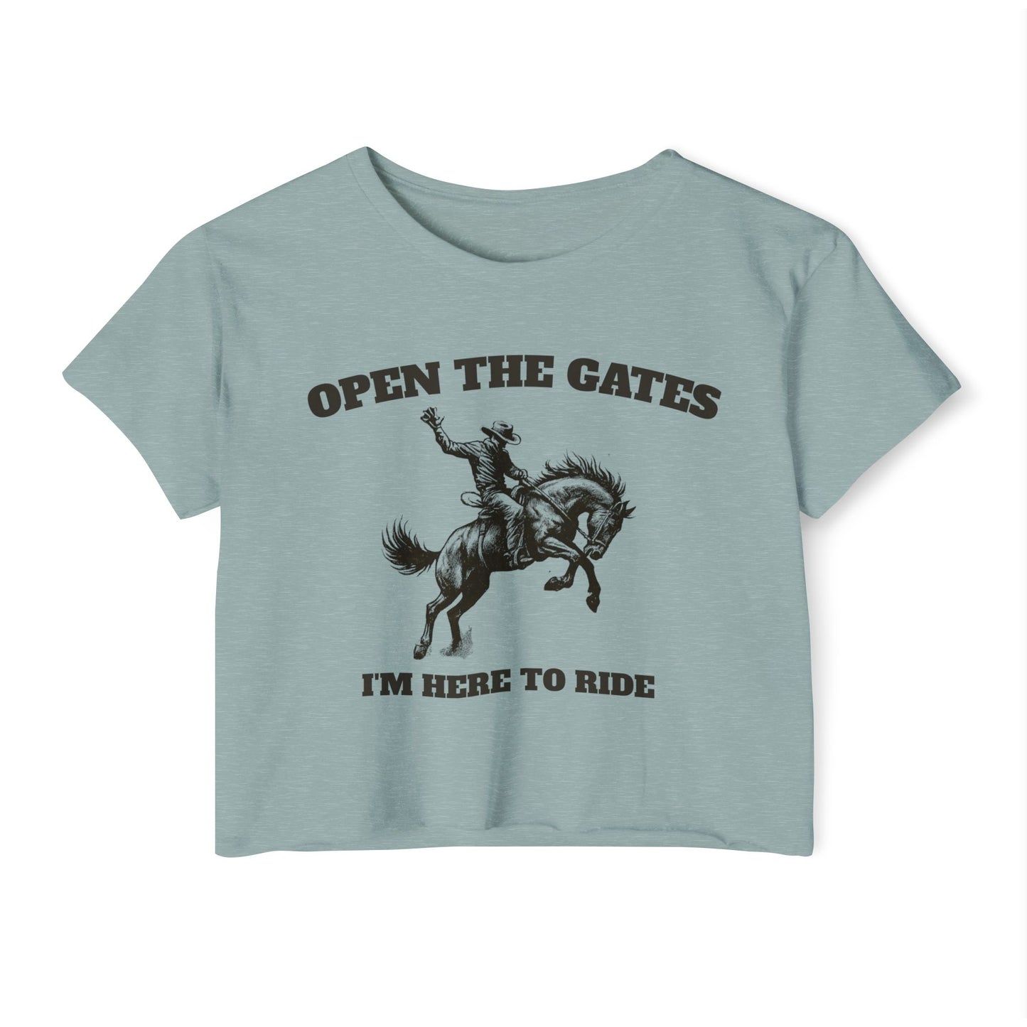 Rodeo inspired cropped tee, Open the gates rodeo Festival Crop Top | Music Lover Gift, Retro Shirt, Concert Attire, Summer Top