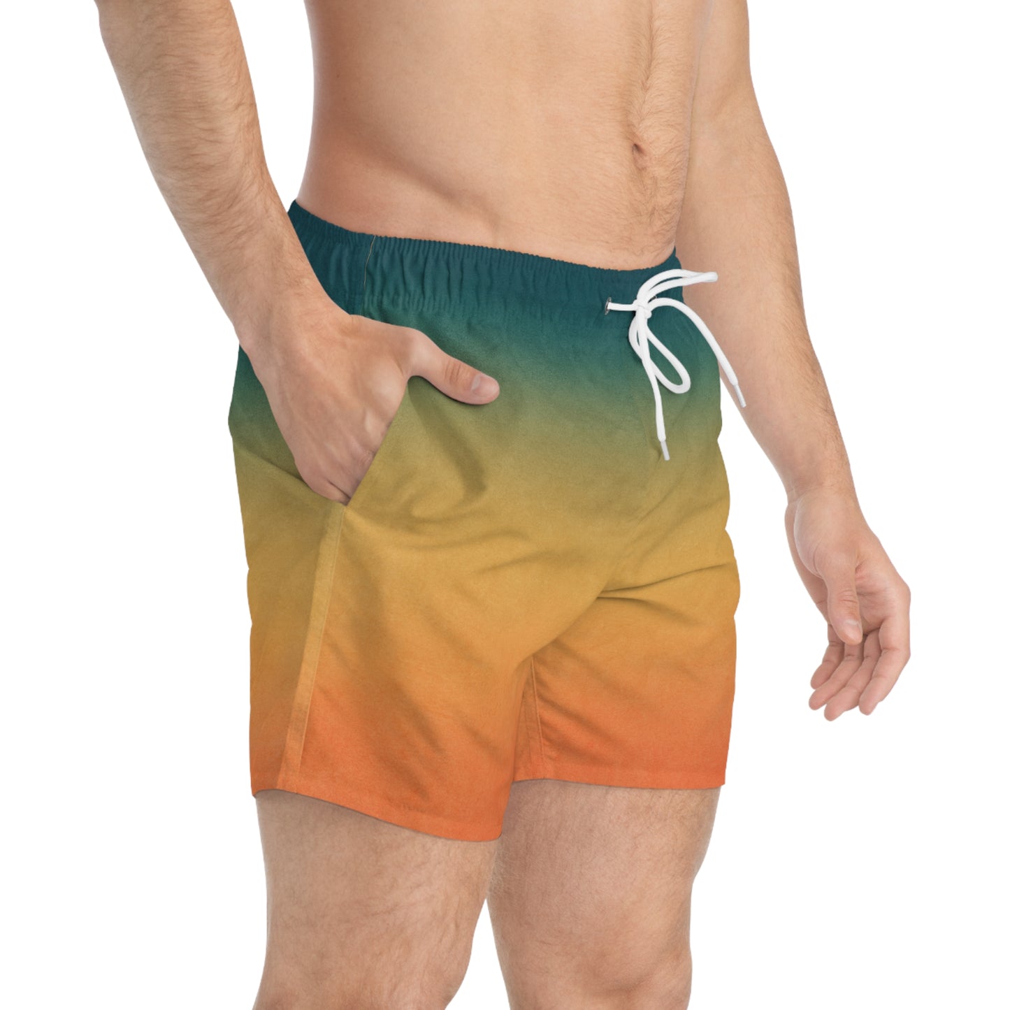 Sunny Gradient Swim Trunks, Beach Shorts, Summer Swimwear, Vacation Attire, Pool Party Essentials, Trendy Men’s Swimwear