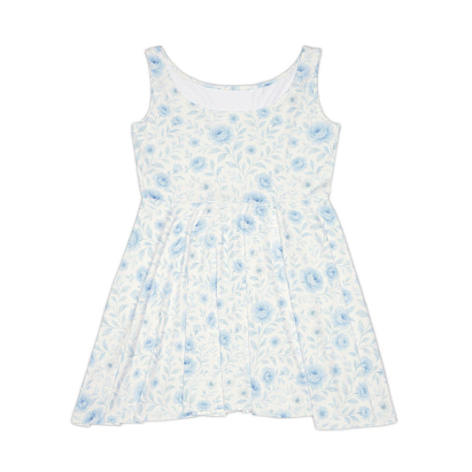 Dusty Blue Rose Floral Skater Dress – Vintage-Inspired Summer Sundress | Cobalt Threads