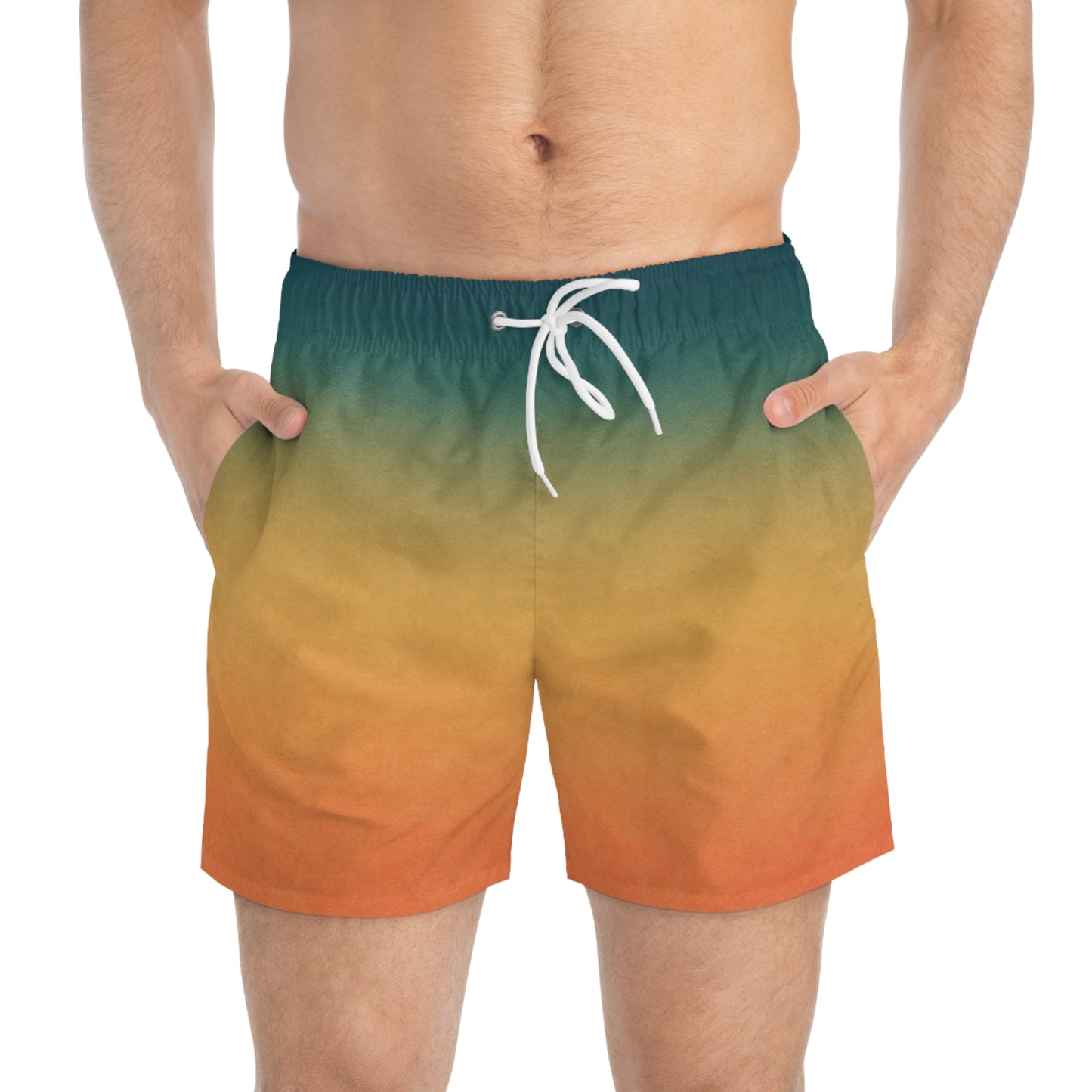Sunny Gradient Swim Trunks, Beach Shorts, Summer Swimwear, Vacation Attire, Pool Party Essentials, Trendy Men’s Swimwear