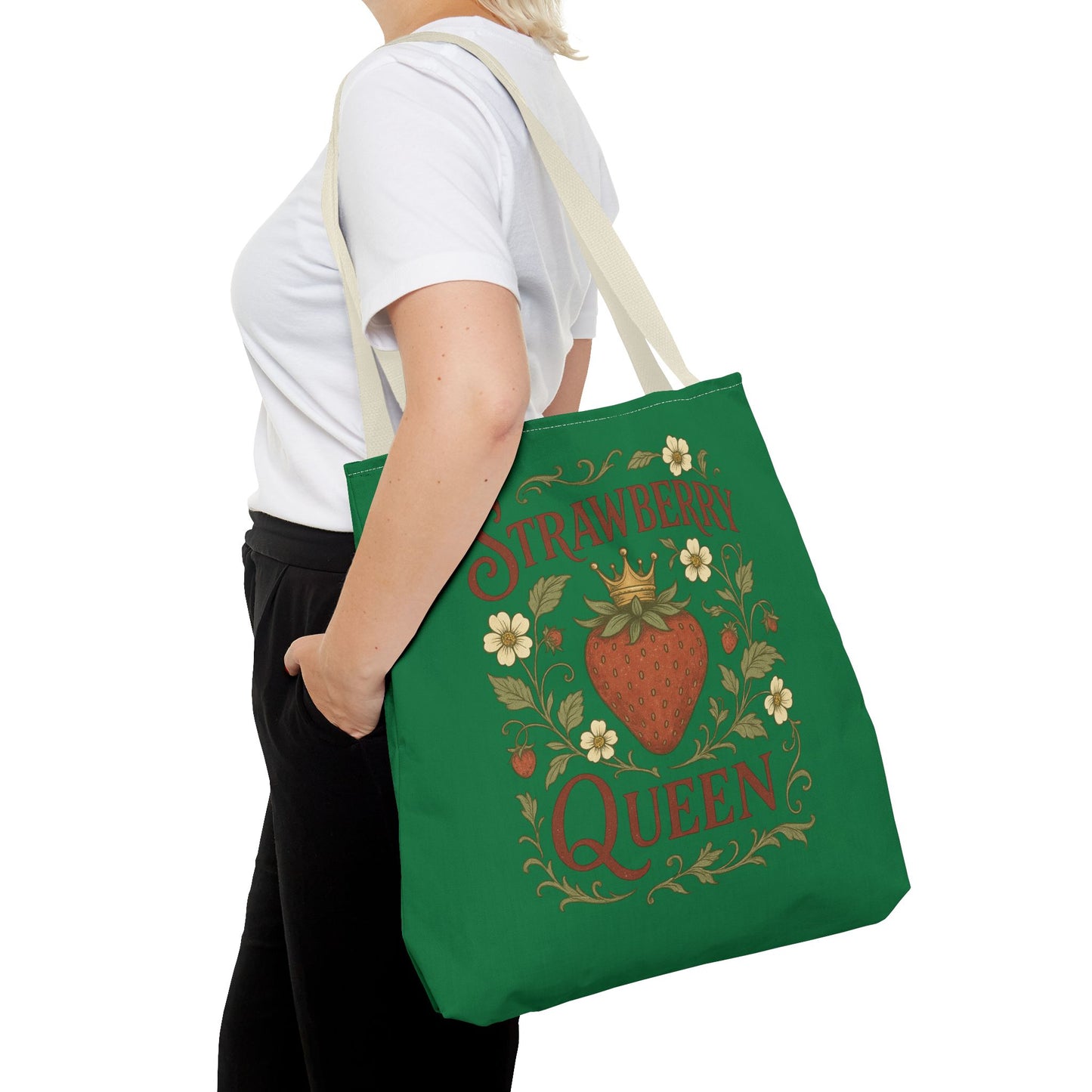 Strawberry Queen Tote Bag, Floral Reusable Shopping Bag, Eco-Friendly Gift, Summer Accessory, Farmer's Market Essential