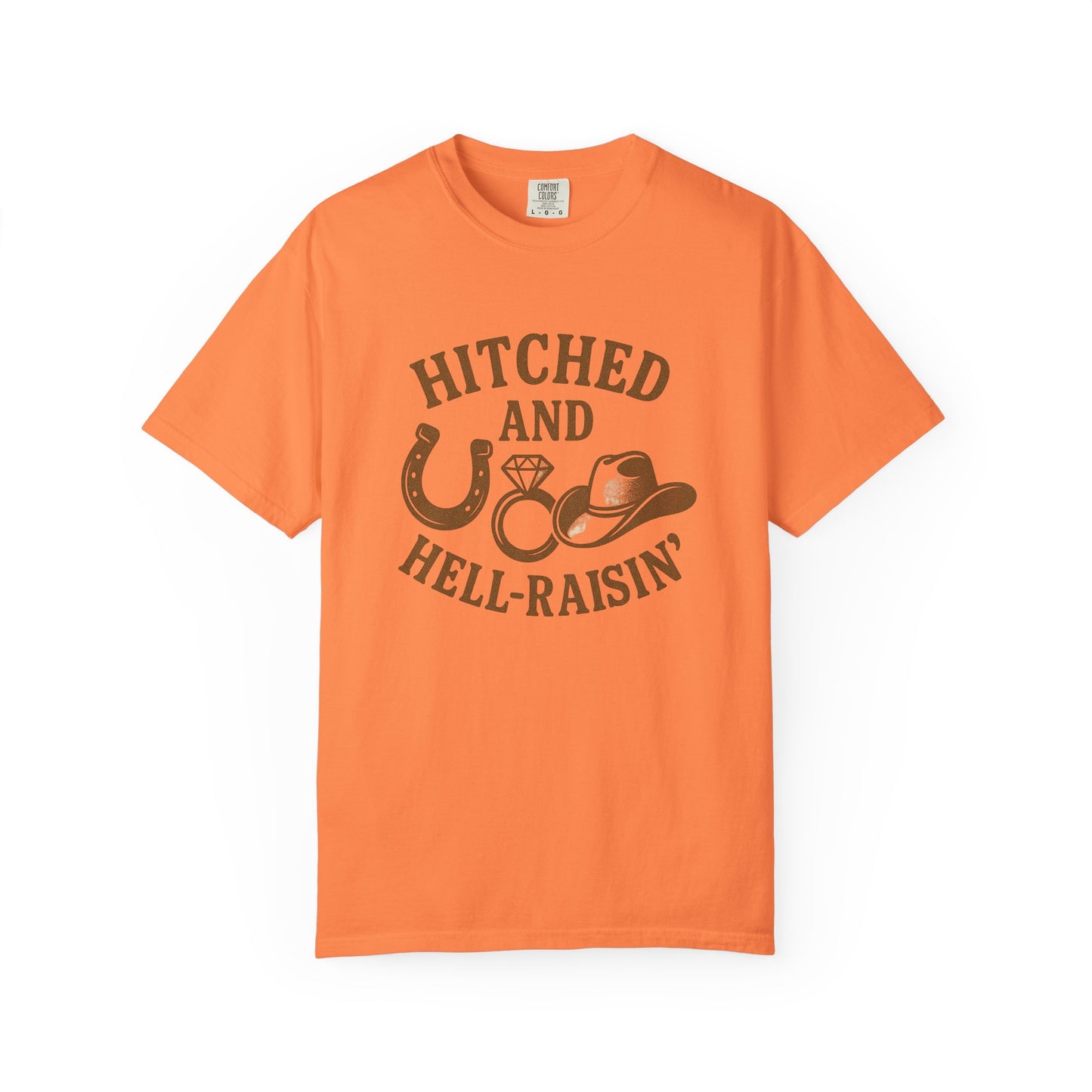 Country Bachelorette party T-shirt, Unisex Tee, Western Bridal Shower Shirt, Hitched and Hell-Raising Top, Southern Wedding Apparel
