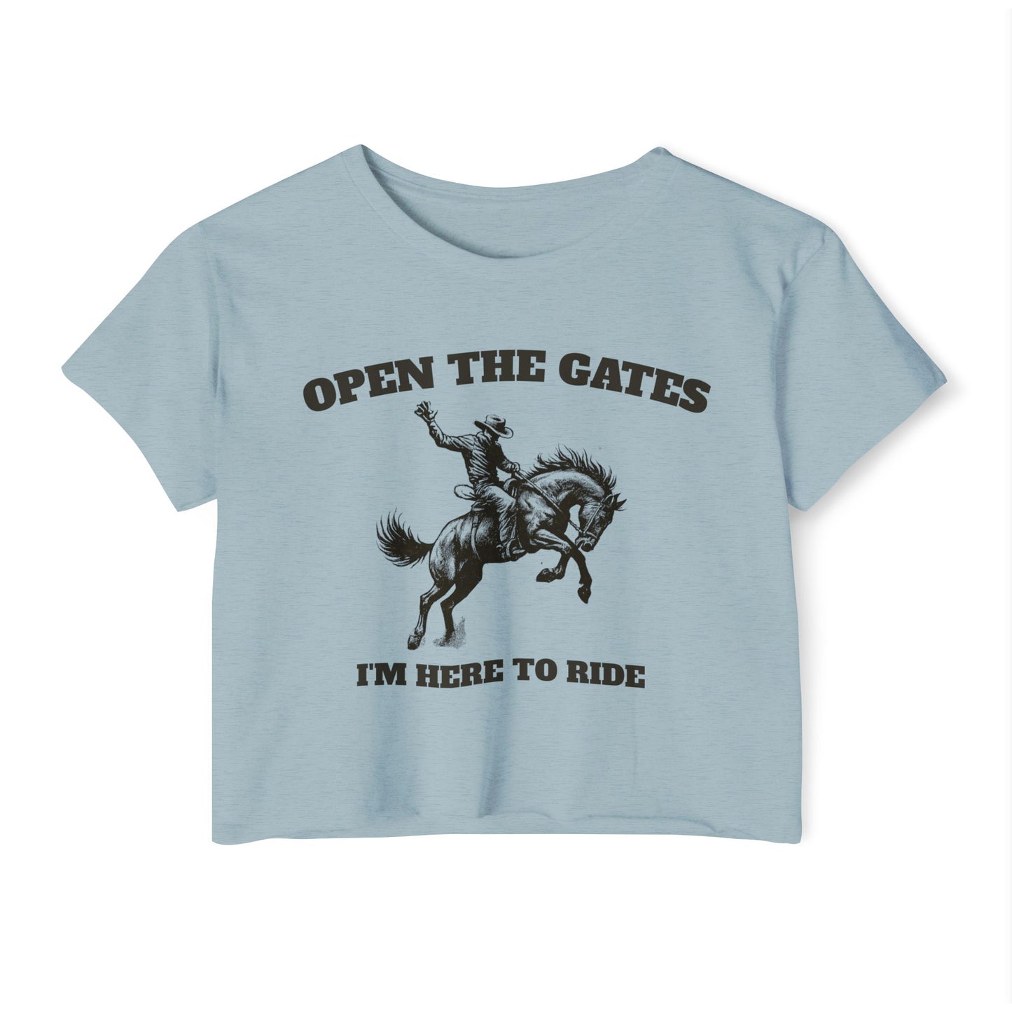 Rodeo inspired cropped tee, Open the gates rodeo Festival Crop Top | Music Lover Gift, Retro Shirt, Concert Attire, Summer Top