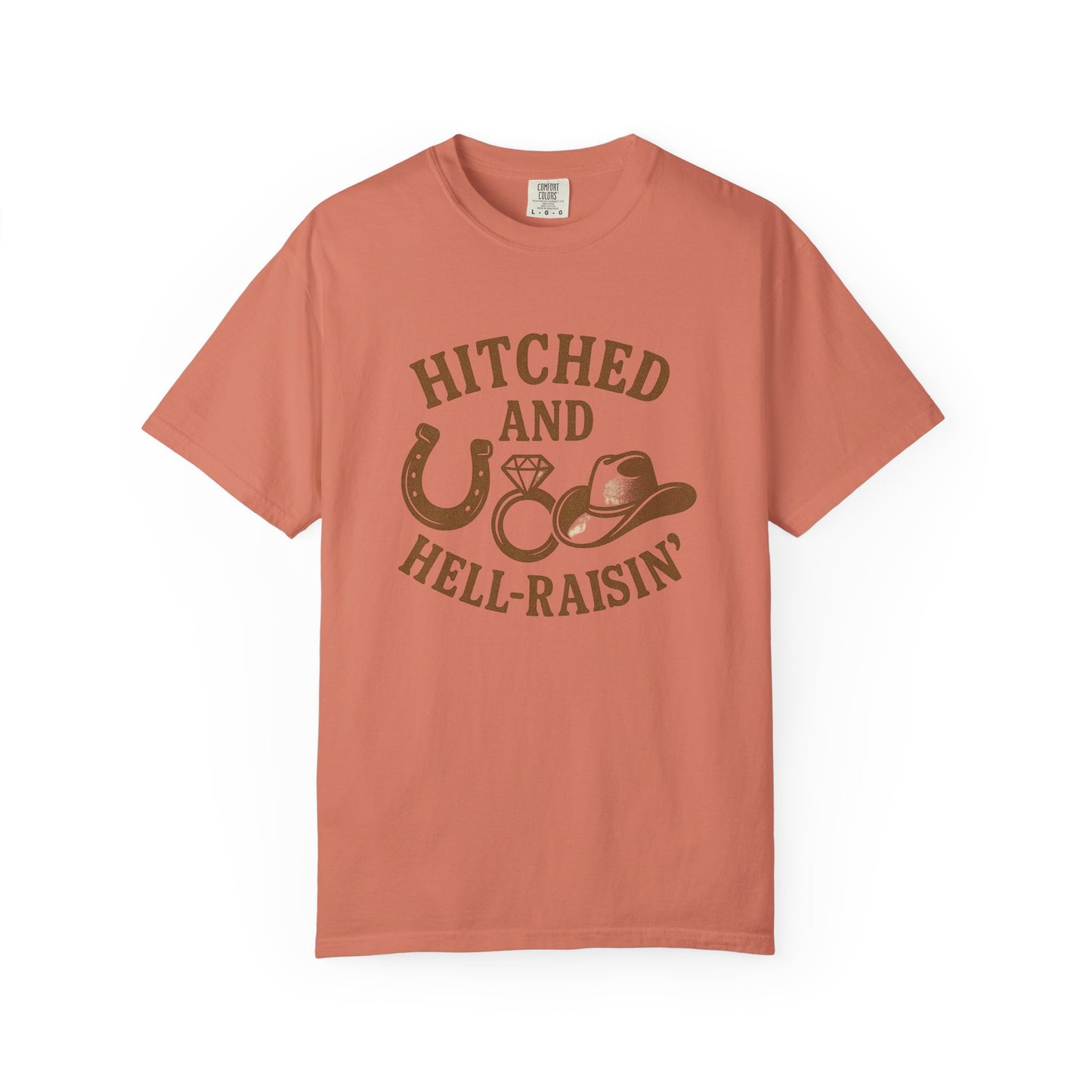 Country Bachelorette party T-shirt, Unisex Tee, Western Bridal Shower Shirt, Hitched and Hell-Raising Top, Southern Wedding Apparel