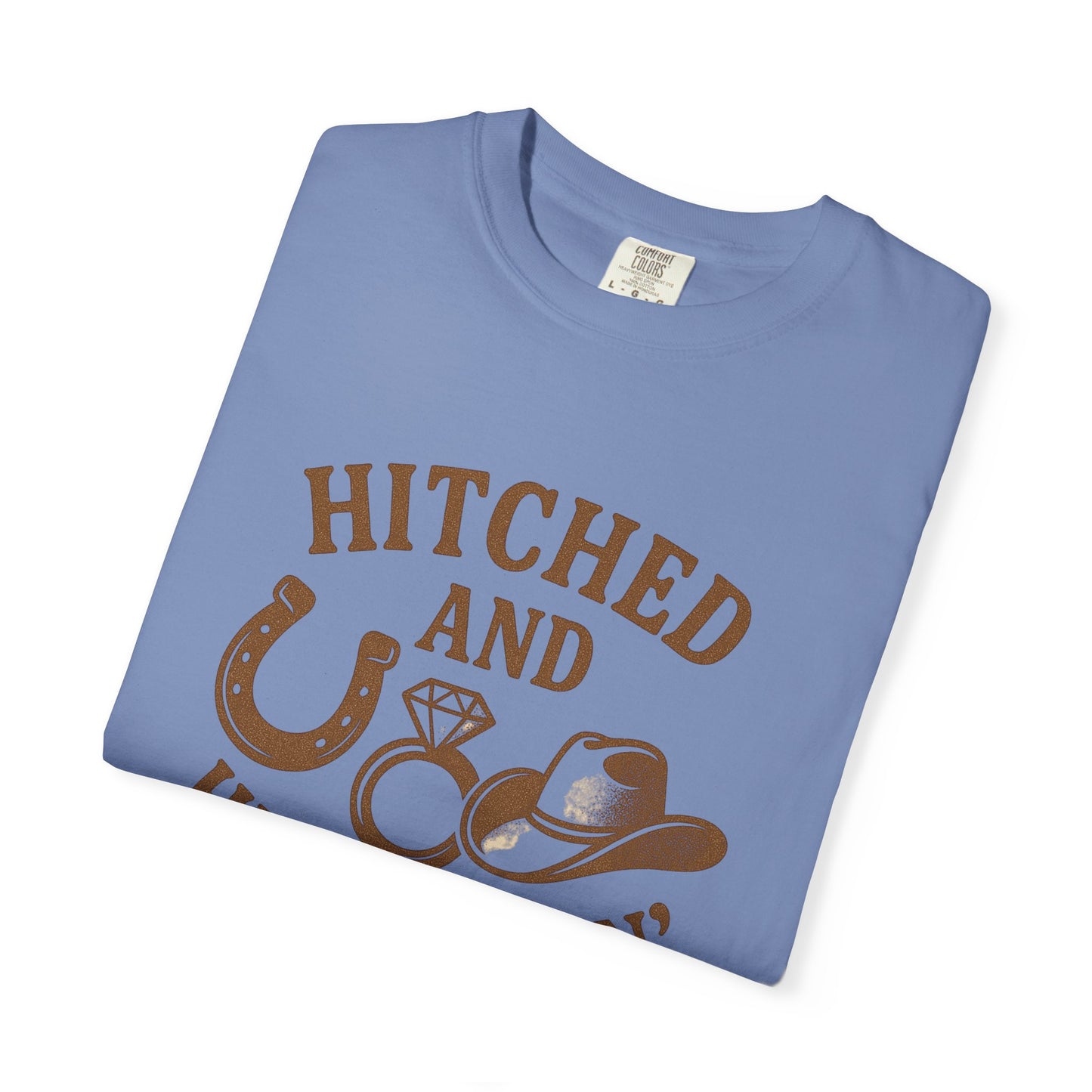 Country Bachelorette party T-shirt, Unisex Tee, Western Bridal Shower Shirt, Hitched and Hell-Raising Top, Southern Wedding Apparel