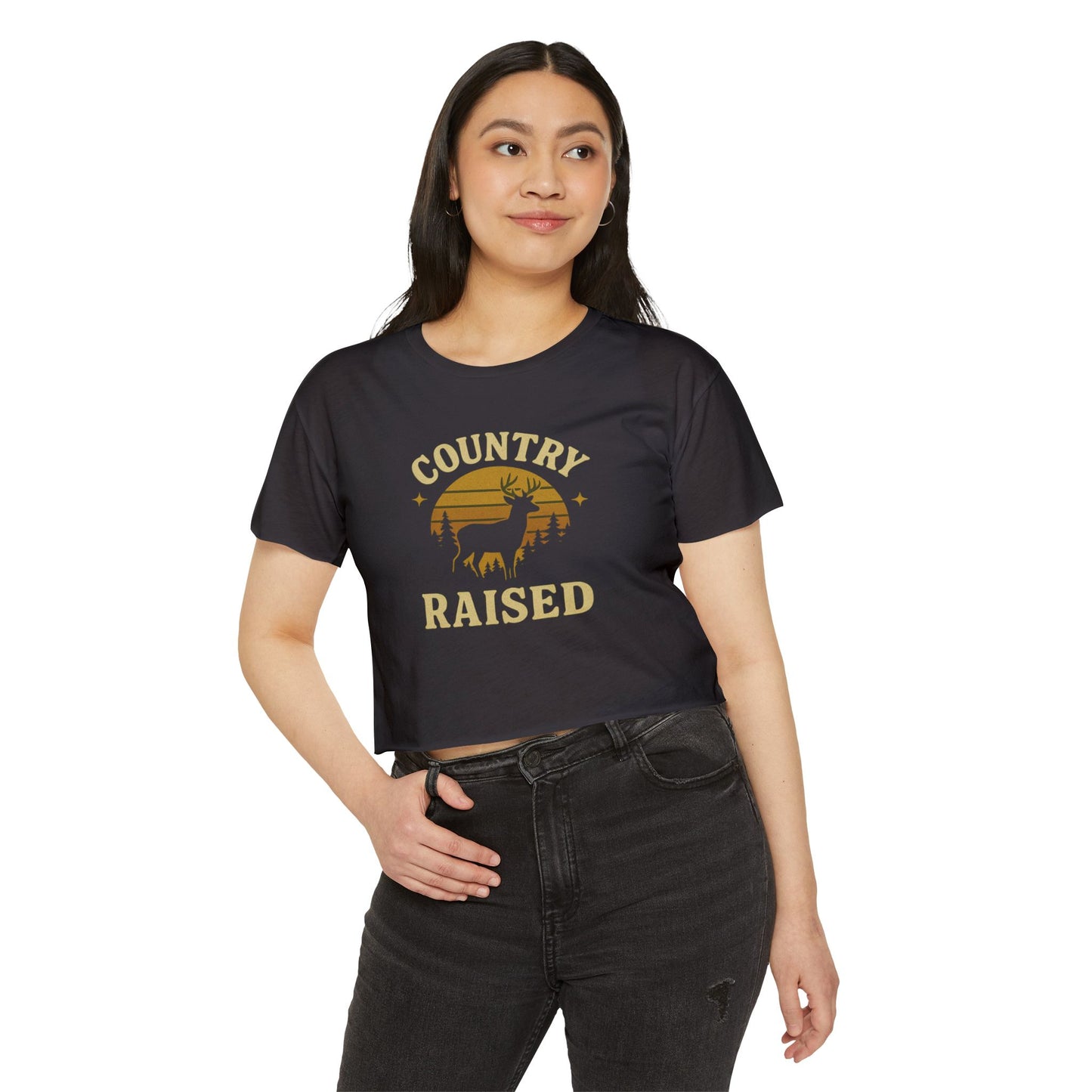 Country Raised Women's Crop Top - Music Festival Clothing, Boho Style Shirt, Summer Concert Apparel, Western Theme Tank Top, Cowgirl Crop