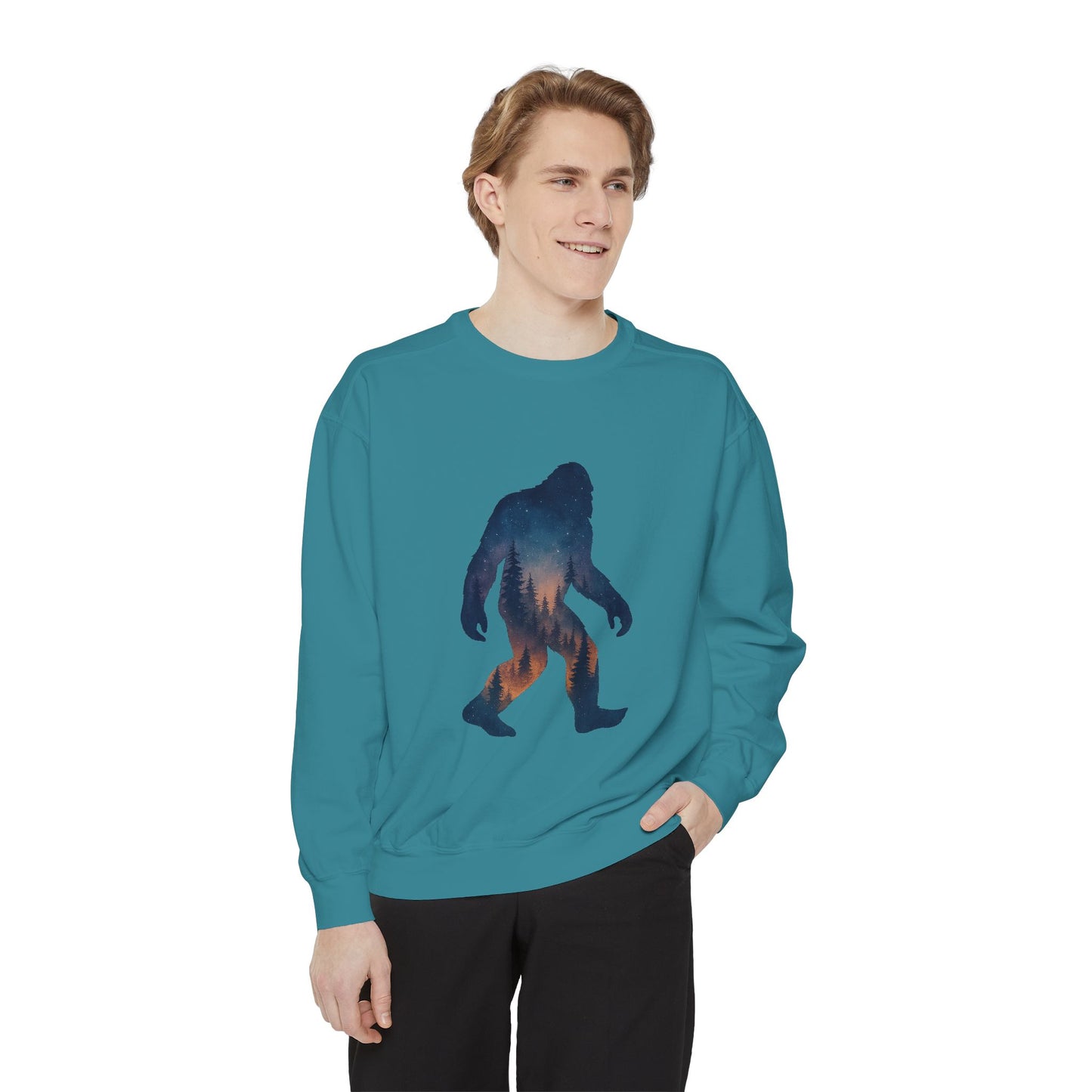 Forest Bigfoot Sweatshirt - Night Sky Unisex Garment-Dyed Crewneck
