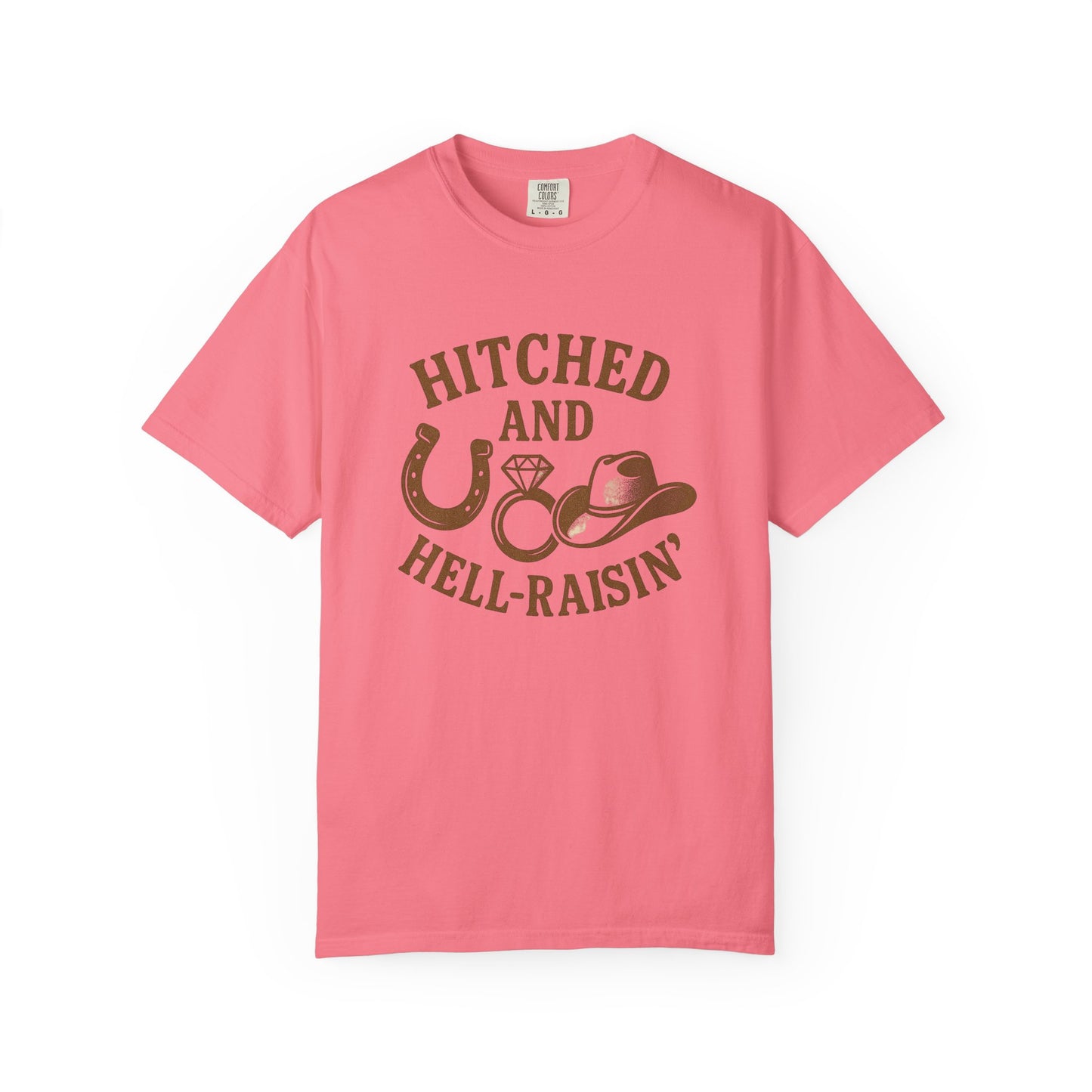 Country Bachelorette party T-shirt, Unisex Tee, Western Bridal Shower Shirt, Hitched and Hell-Raising Top, Southern Wedding Apparel