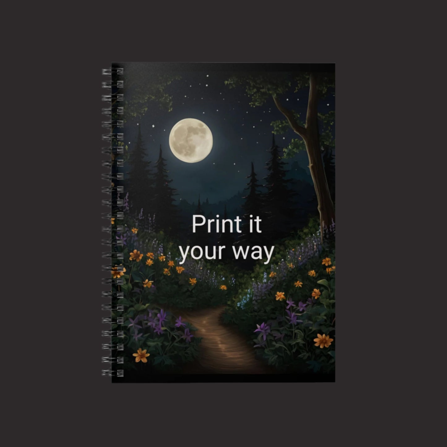 Moonlit Garden Spiral Notebook - Ruled Lines, Floral Writing Journal, Moon Phase Planner, Nature Lover Gift, Nighttime Inspiration