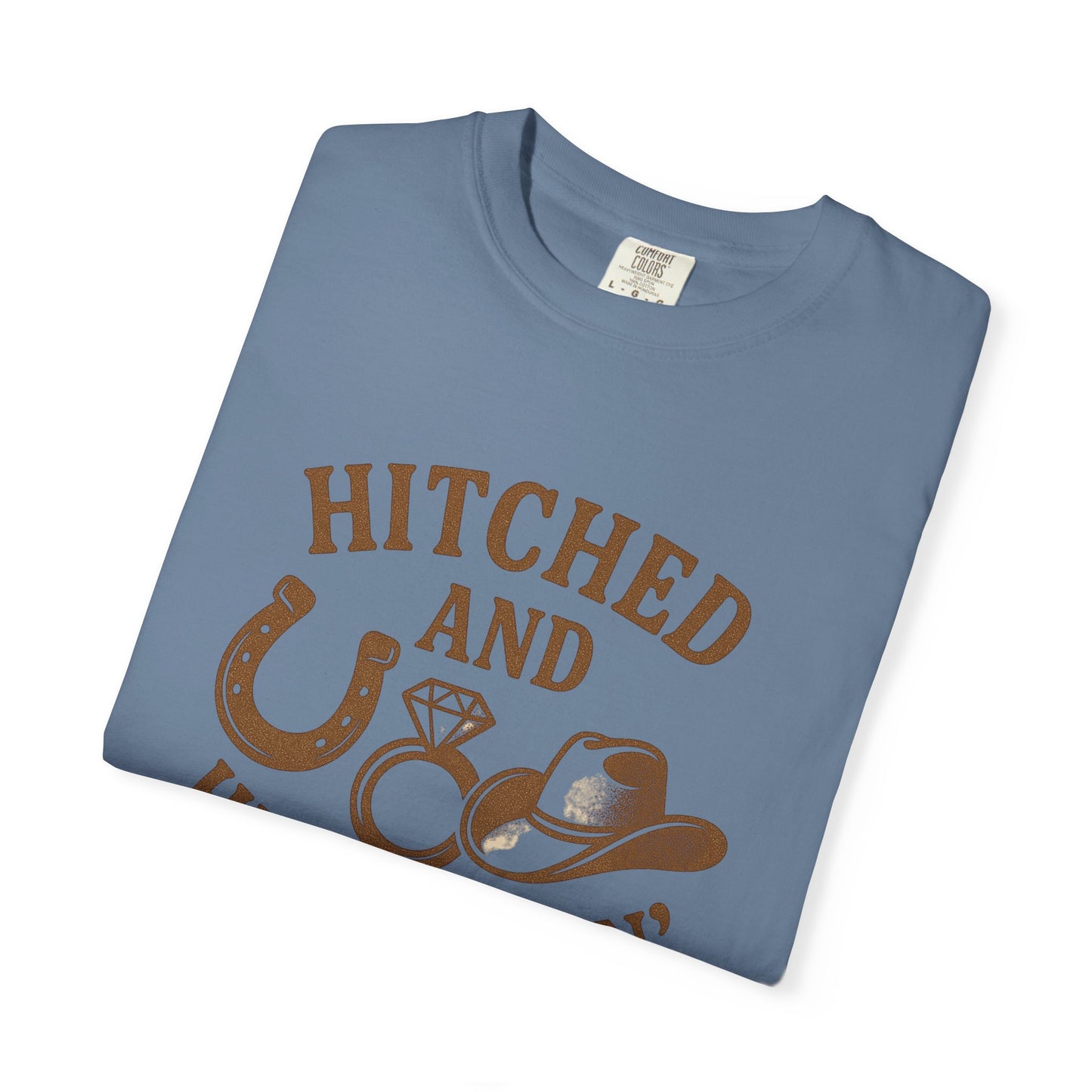 Country Bachelorette party T-shirt, Unisex Tee, Western Bridal Shower Shirt, Hitched and Hell-Raising Top, Southern Wedding Apparel