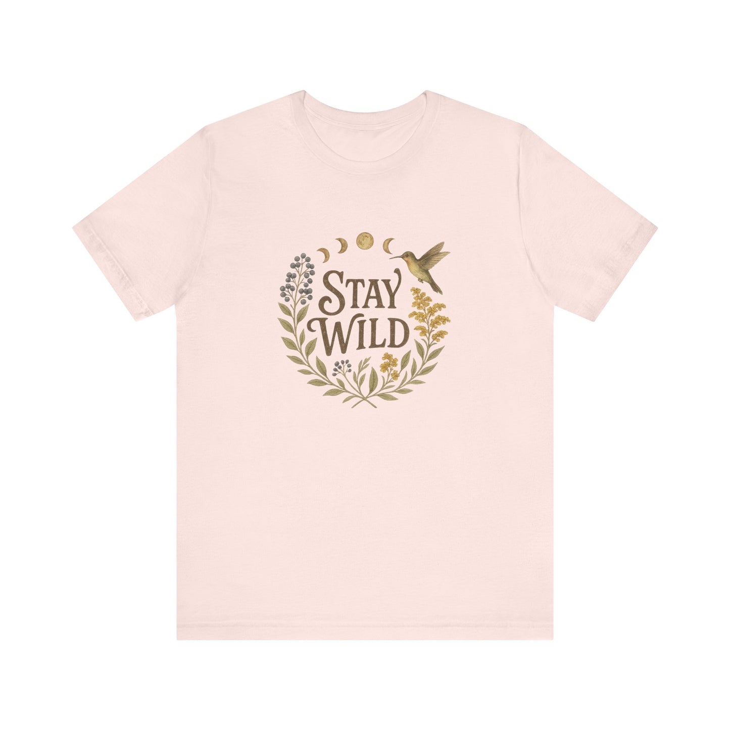 Enchanted Stay Wild Hummingbird Tee, Moon Phases Nature Vibes Tshirt, Colorful Bird Moon Shirt, Unisex Jersey Top, Nature Lover Gift