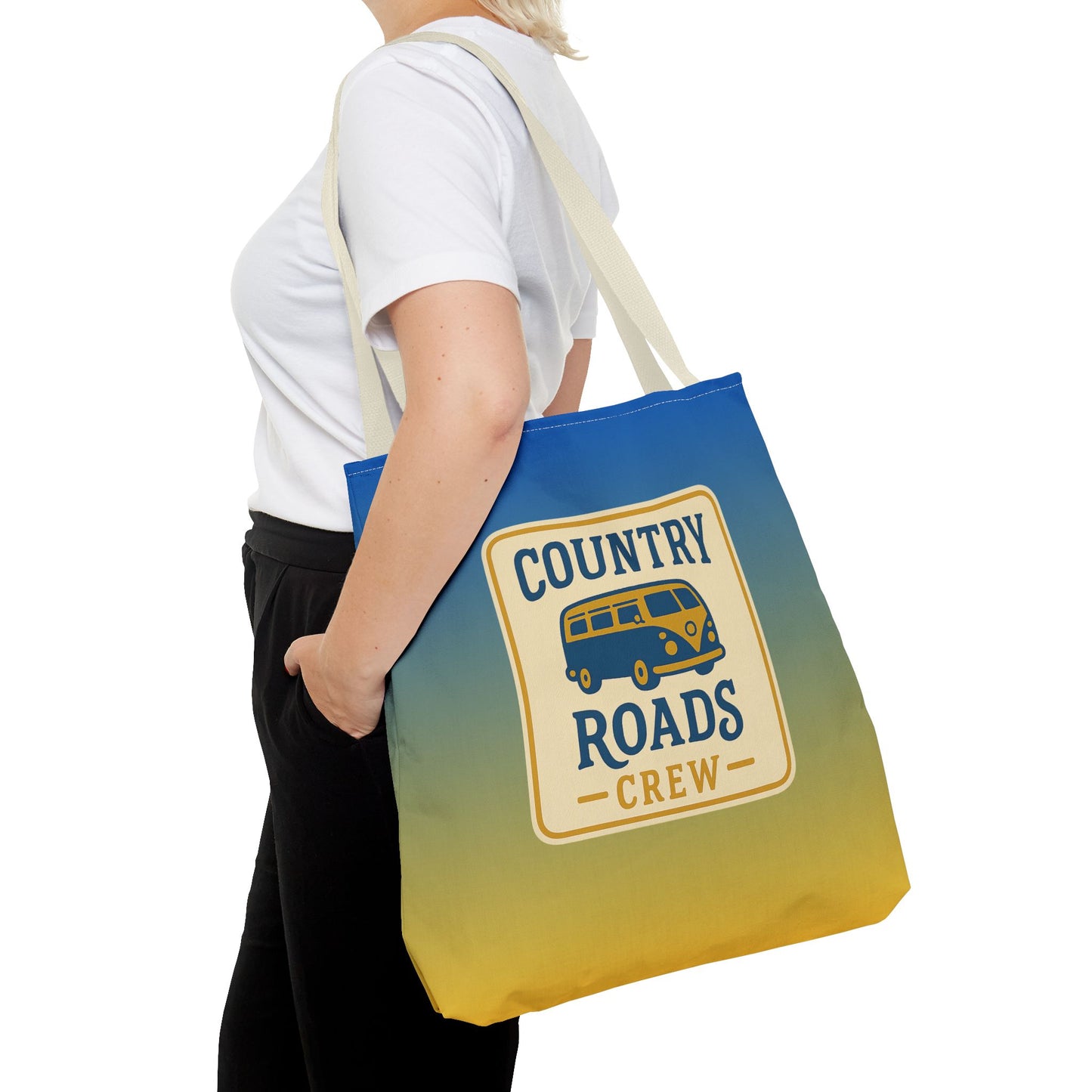 Country Roads Crew Tote Bag - Stylish Canvas Bag for Road Trips, Travel, Adventure, Vacation, Gift Idea