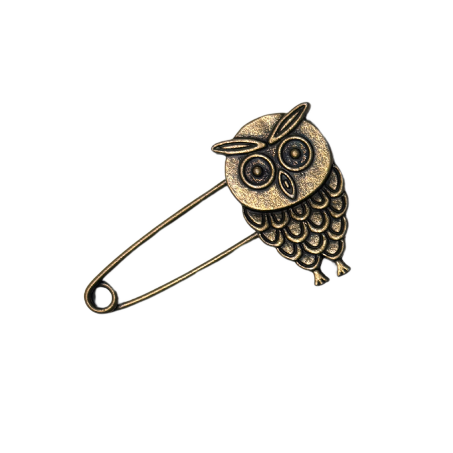 Antique Bronze Owl Safety Pin Brooch | Shawl Pin