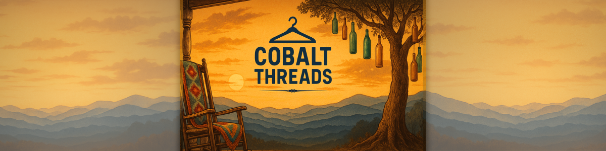 Cobalt Threads bottle tree porch sunset banner