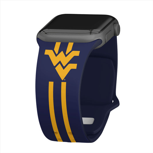 Smartwatch with a blue band featuring a yellow 'W' logo on a white background