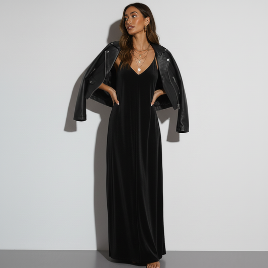 Velvet Maxi Dress – Black