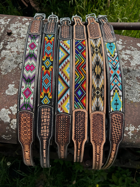 Leather Beaded Dog Collar