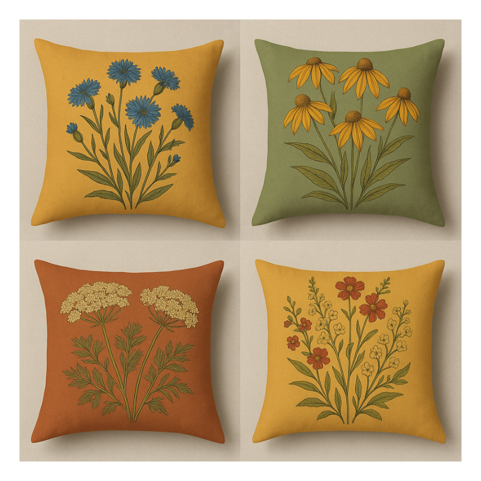 Botanical Yarrow Square Pillow, Appalachia Wildflower Cushion, Floral Throw Pillow, Nature Inspired Decor, Home Accent Pillow