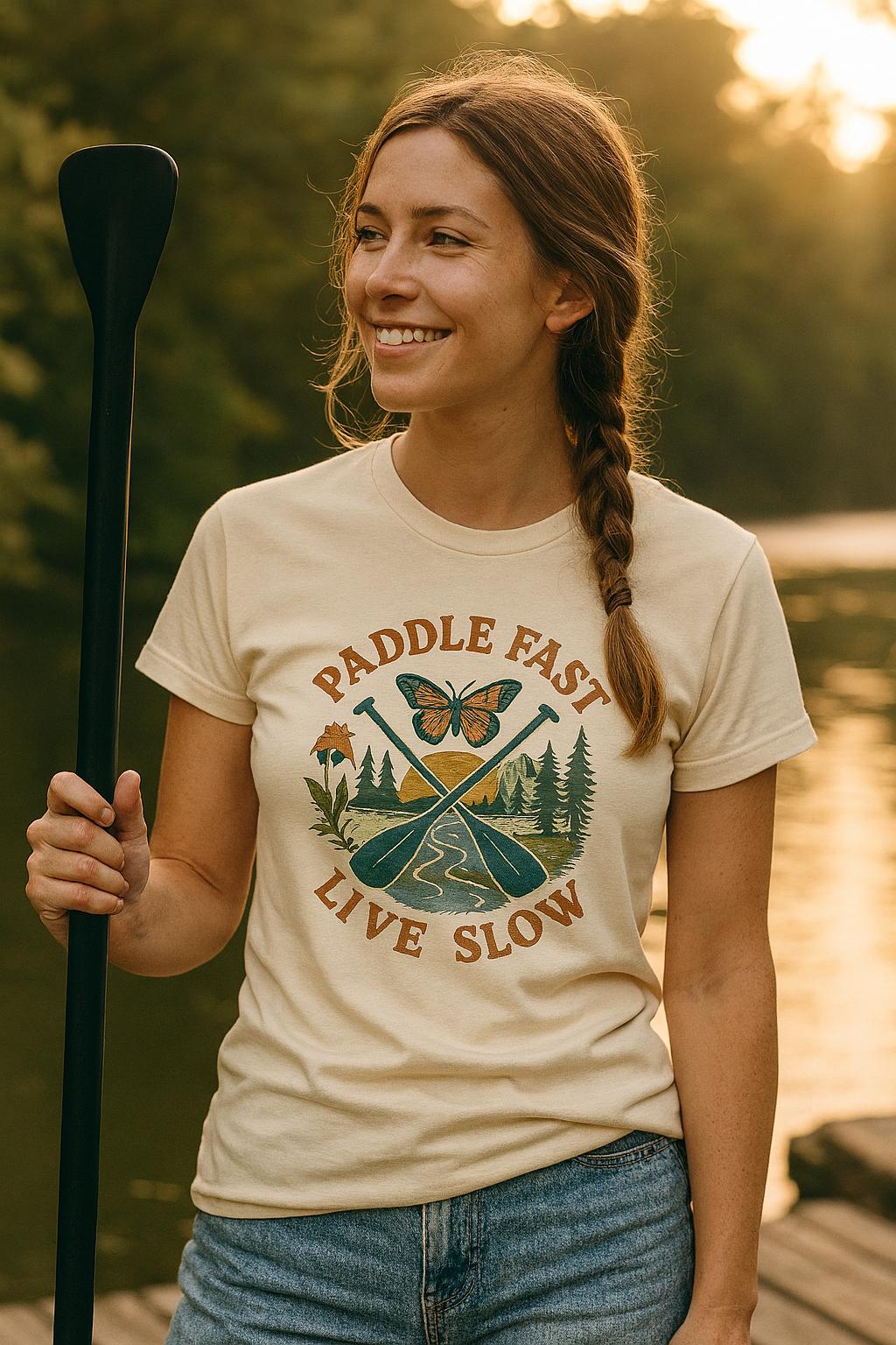 Water Rafting Butterfly Women's Tee Shirt, Outdoor Adventure River Scene Graphic Top, Nature Lover Gift, Hiking Camping Tshirt, Novelty