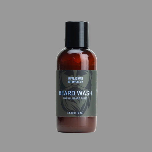 Brown bottle of Appalachian Botanical Beard Wash on a white background