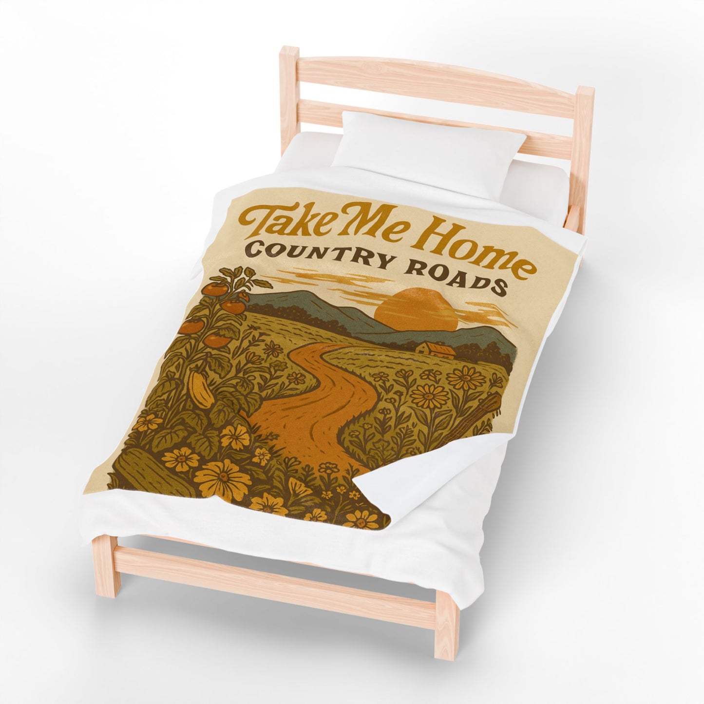 🏞️ Country Roads Plush Blanket – Cozy Gold-Toned Country Comfort 🌾🧡
