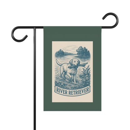 Garden Flag, Labrador Retriever Banner, Outdoor House Decoration, River Scene Decor, Pet Lover Gift, Nature Inspired Yard Art