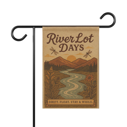 Outdoor Garden Flag - The River Lot Banner, Mountain Landscape Decor, Garden flag for the river with dragonflies