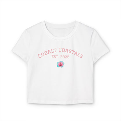 Crop Tee University Lettering Hibiscus Flower Women's Baby Tee