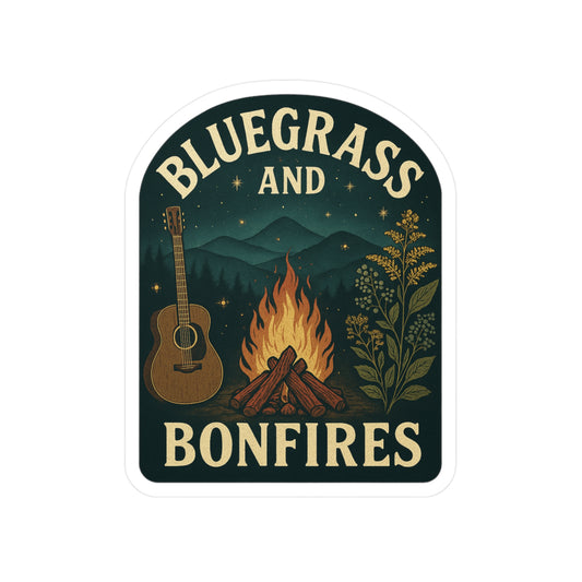 Bluegrass and Bonfires Kiss-Cut Vinyl Decals | Rustic Outdoor Decor, Campfire Stickers, Music Lover Gifts, Hiking Essentials, Custom [...]