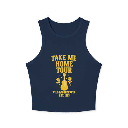 Cropped Tank Top, Country Roads Take Me Home Racerback Shirt with Guitar, WV Tee, West Virginia Apparel, Music Lover Gift