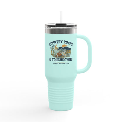 Country Roads Touchdowns Tailgating Insulated Travel Mug, 40oz - Game Day Cup, Football Fans Gift, Sports Lover, Tailgate Party Supplies,