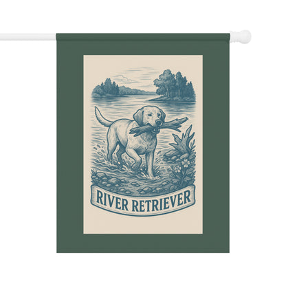 Garden Flag, Labrador Retriever Banner, Outdoor House Decoration, River Scene Decor, Pet Lover Gift, Nature Inspired Yard Art