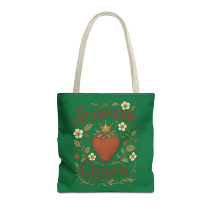 Strawberry Queen Tote Bag, Floral Reusable Shopping Bag, Eco-Friendly Gift, Summer Accessory, Farmer's Market Essential