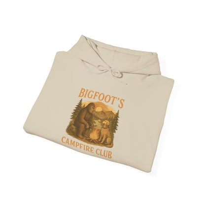 Bigfoot Campfire Club Hoodie, Mountains & Labrador, Unisex Pullover, Outdoor Camping Sweatshirt, Nature Lover Gift