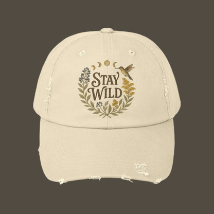 Vintage Appalachian "Stay Wild" Distressed Cap, Baseball Hat, Unisex Gift, hummingbird, Retro Hiking Accessory