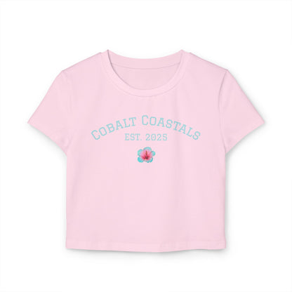 Crop Tee University Lettering Hibiscus Flower Women's Baby Tee