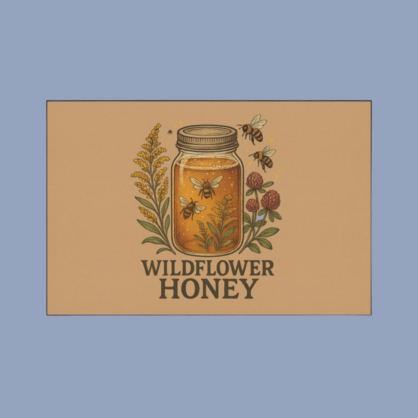 Wildflower Honey Kitchen Mat – Rustic Botanical Farmhouse Decor