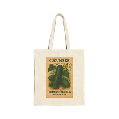 Cotton Canvas Tote Bag, Heirloom Cucumber Vintage Seed Packet Eco Market Tote, Reusable Grocery Bag, Farmers Market Tote, Eco-Friendly