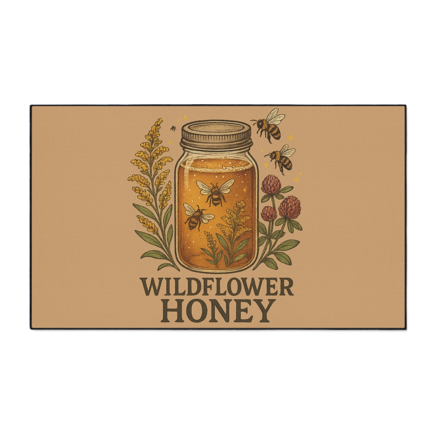 Wildflower Honey Kitchen Mat – Rustic Botanical Farmhouse Decor