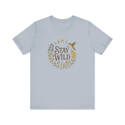 Enchanted Stay Wild Hummingbird Tee, Moon Phases Nature Vibes Tshirt, Colorful Bird Moon Shirt, Unisex Jersey Top, Nature Lover Gift