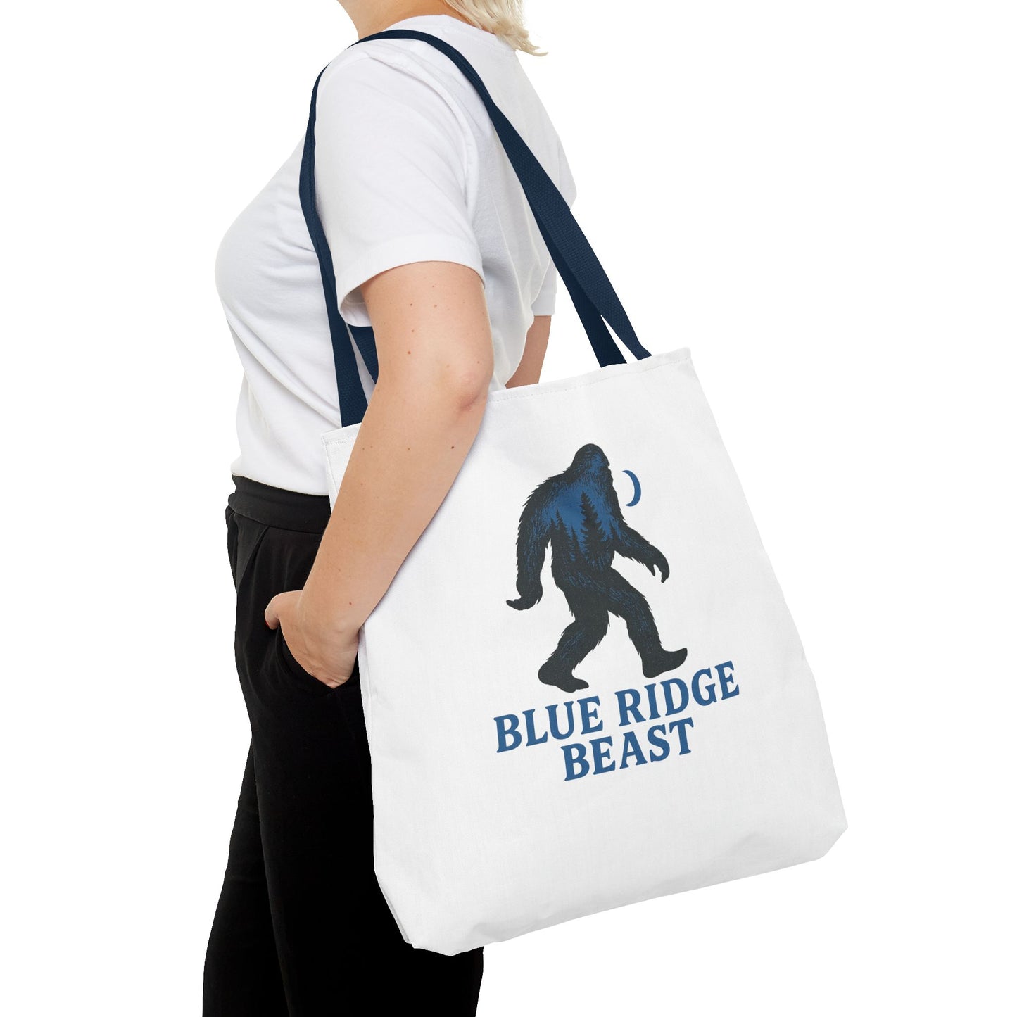 Blue Ridge Beast Tote Bag, Bigfoot Forest Design, Appalachian Folklore Style with Sasquatch