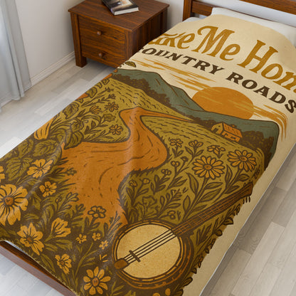 🏞️ Country Roads Plush Blanket – Cozy Gold-Toned Country Comfort 🌾🧡