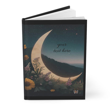 Dreamy Floral Hardcover Journal, Personalized Journal, Night Sky Notebook, Gift for Writers, Journal for Nature Lovers, Moon and Flowers