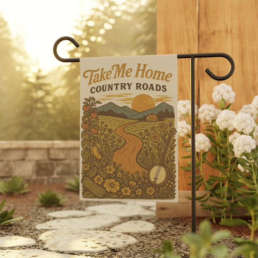Take Me Home Country Roads Garden Flag, Rustic West Virginia Outdoor Decor, Appalachian Yard Flag, Country Music Inspired Banner